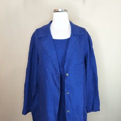 Studio Ease Linen Dress + Jacket Set Outfit Size 8 Women&rsquo;s Two Piece Blue