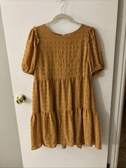 Rewind NWOT Women’s Mustard Yellow Tiered Textured Short Sleeve Dress Size Large