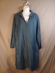 Luxology Chambray Denim Shirt Dress 22W Midi Length Shift Silhouette Blue Loose