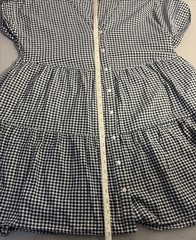 Madewell Gingham Tiered Mini Dress Black White Cuff Sleeve Button Front XL