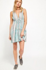Free People Freebird Striped Tiered Dress Prined Sleeveless V Neck Mini M NEW