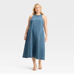 Women&rsquo;s Racerback Denim Midi A-Line Dress – Future Collective