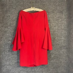 Boston Proper Bell Sleeve Party Dress Womens 8 Red Tiered Sheath Ribbing Chic
