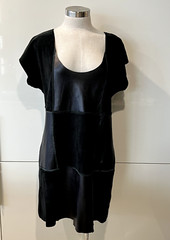 KIRRILY JOHNSTON Black Leather & Suede Patchwork,Knit Back Dress 10-12Aust/6-8US