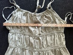 SIM & SAM Green Solid Square Neck Strappy Tie Woven Cotton Midi Sundress S