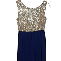 Sequin Sheer Hi Low Midi Dress Size M Gold Blue Sleeveless Fairy Party Event