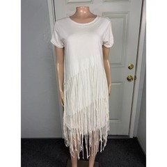 Allsaints Women&rsquo;s Dress M Tami Layer Dress Party Cotton Fringe White Solid C3-4