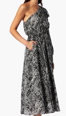Joie June Ikat Print One Shoulder Silk Midi Dress Black & White Sz 2 Retail 478$