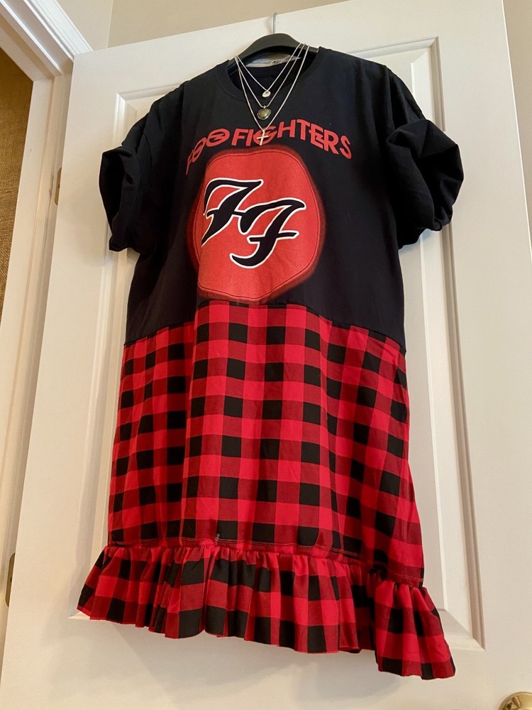 Foo Fighters Reworked Upcycled Vintage Band Tee Dress 1X 2X Plus Concert Tshirt