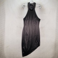 Black Satin Jersey Asymmetrical Halter Sexy Bodycon Dressy Women Dress Size L