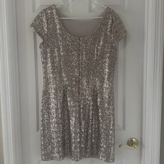 White House Black Market Sequin Sheath Dress Gold Metallic Party Cocktail Medium