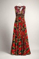 Boho Red Multicolor Embroidered Layered Maxi Dress Paisley
