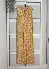 Boden Jersey Maxi Dress Size 10 Gold Floral Pockets Popover Holiday Cruise