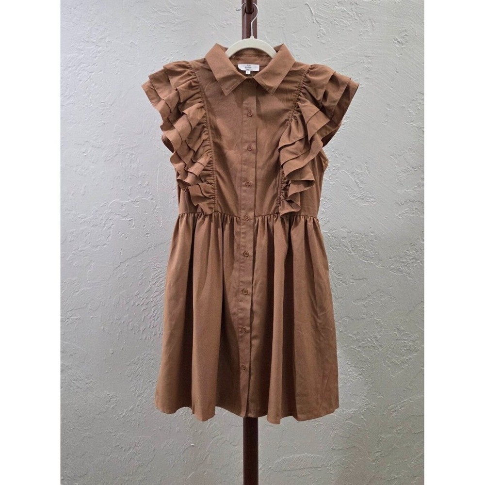 Entro Collared Ruffled Button Down Dress