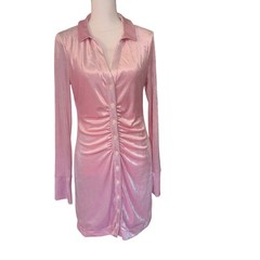 Free People NWT Pink Velvet Ruched Shirt Dress Women&rsquo;s Medium Button Front Dress