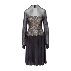 Nina Ricci Haute Boutique Black Chiffon Lace Dress 1970s France Vintage
