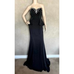 NWT Viranski Dancing Queen Black Beaded Strapless Sweetheart Peplum Mermaid Gown