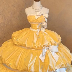 Yellow Strapless Lolita Princess Dress Coming-of-age Ceremony Dreamy Cake Skirt