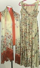 Roberta Scarpa Silk Floral Dress Fringe Shawl Party Wedding Cocktail Size S?
