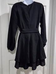 Cosonsen Womens Cute Mini Dress Deep V-Neck Long Sleeve Tie Waist Ruffle Short