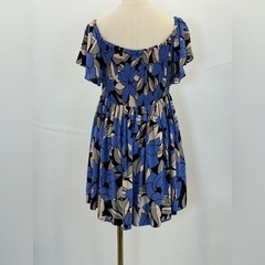 Free People Blue Floral Smocked Mini Ruffle Sleeve Fit & Flare Dress Size Small