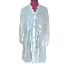 Kleen 100% Ramie Shirt Button Up Dress Off-White Womens Size Large