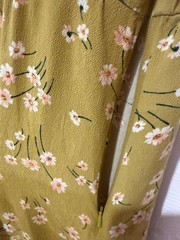 American Eagle Mustard Green and Floral Rusched V-Neck Mini Dress Size XL