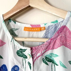 Oliphant Cotton Button Cuff Sleeve Maxi Dress Macaw Blue Pink M Vacation Summer