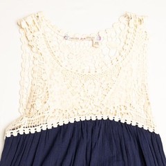 Chelsea & Violet Womens XS Navy Blue Cream Crochet Lace Yoke Swing Mini Dress