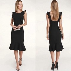 Lulus Hearts Aflutter Black Ruffled NWT Bodycon Midi Dress Size Large LBD