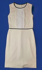 St John Collection Sleeveless Sheath Dress Cream Size 8 Black Leather Piping