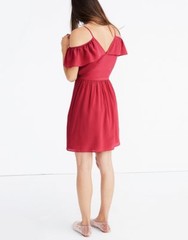 MADEWELL Silk Cold Shoulder Ruffle Dress 8 NWT $138 Berry G8427 Machine Wash!