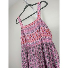 Knox Rose Pink Floral Paisley Large Tiered Maxi Dress Sleeveless Smocked Boho