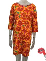 Peruvian Connection Floral Fresco Tunic Dress Small Floral Midi Stretch