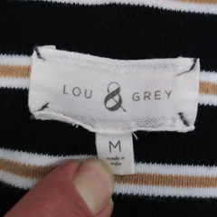 Lou & Grey Shirt Dress Womens Size M Black Brown White Striped 3/4 Sleeve