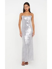 Bec + Bridge Aishya Grey Sequin Cowl Neck Lace Up Back Maxi Dress Size 2