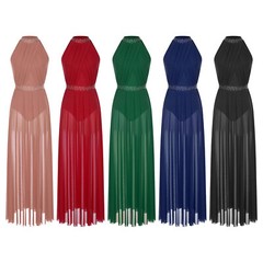 Womens Dancewear Press Buttons Tulle Skirt Leotard Long Lyrical Dance Dress