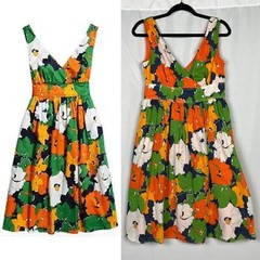 Liz Claiborne Floral Sleeveless Sundress Orange Green White Size 4 Modest Midi