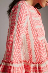 NWT Devotion Twins Ella Tunic in Neon Pink Off-White A-line Tiered Mini Dress L