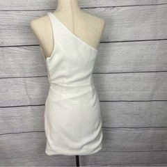 NBD Aldo White One Shoulder Mini Dress XS Revolve Asymmetric Slit Button Accent