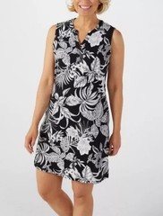 NWT DENIM CO BEACH FRENCH TERRY SLVLSS COVER-UP DRESS-BLACK TROPICAL, SMALL