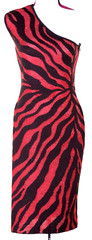 ST JOHN Women&rsquo;s Knit Black Metallic Red Shimmer Rhinestone Studs Dress Sz 8