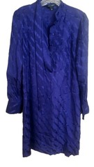 Banana Republic Women&rsquo;s Purple 100% Silk Dress Pussy Bow Button Neck MEDIUM