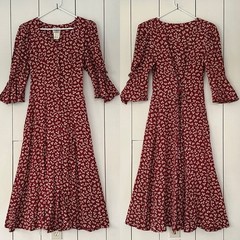 VTG Lanz Originals Dainty Floral Corset Maxi Dress Sz 12 Burgundy Cream Romantic