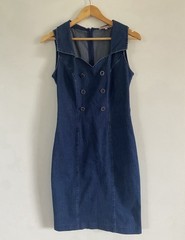 Review Denim Dress AU 8 US 4 Blue Pencil Military Retro Classic Preppy Office
