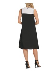 DKNY Womens Black Patterned Sleeveless Below The Knee Shift Dress Size: M