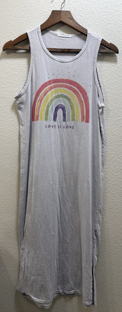 Caution To The Wind Rainbow Graphic Sleeveless Beige Dress Women&rsquo;s Size S