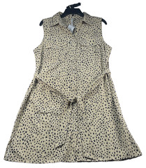 NY Collection Dress Womens size Large Petite PL Beige Black Button Down New