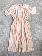 Leslie Fay Women’s Pink Floral Pleated Midi Dress, Short Sleeve, Round Neck, 14