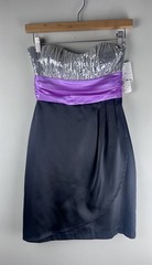 Xtraordinary Silver Sequin Black Purple Y2K Strapless Prom Dress Satin Sz 3